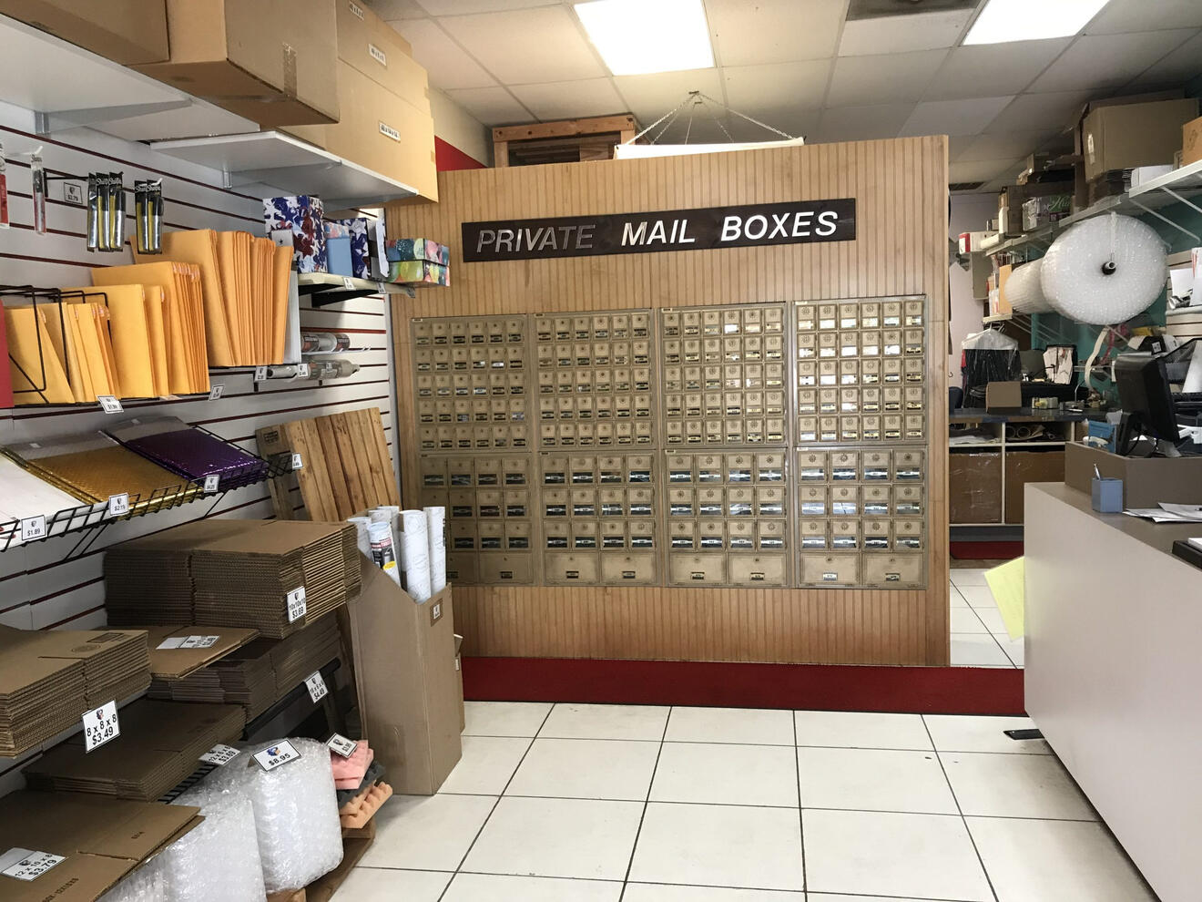Inside the store, the mailboxes